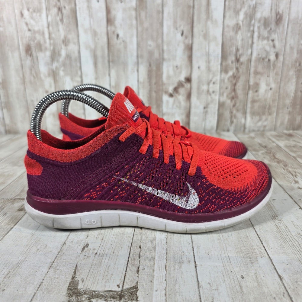 Nike Free Flyknit 4.0 Womens Running Shoes Red Purple 631050-616 Size 7